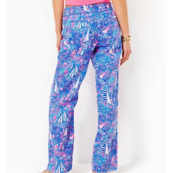 NWT Lilly Pulitzer Deri Linen Palazzo Pants, Boca Blue It's a Sailabration - Picture 3 of 8